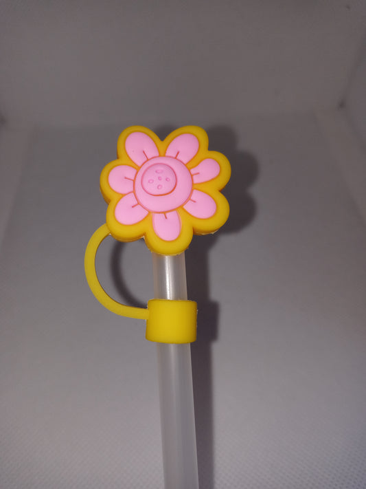 YELLOW PINK FLOWER STRAW TOPPER